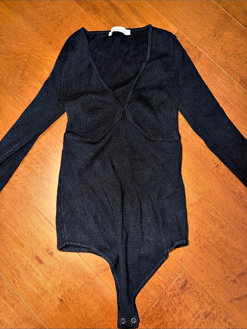 Abercrombie & Fitch Glossy Rib Plunge Twist Bodysuit Black XS